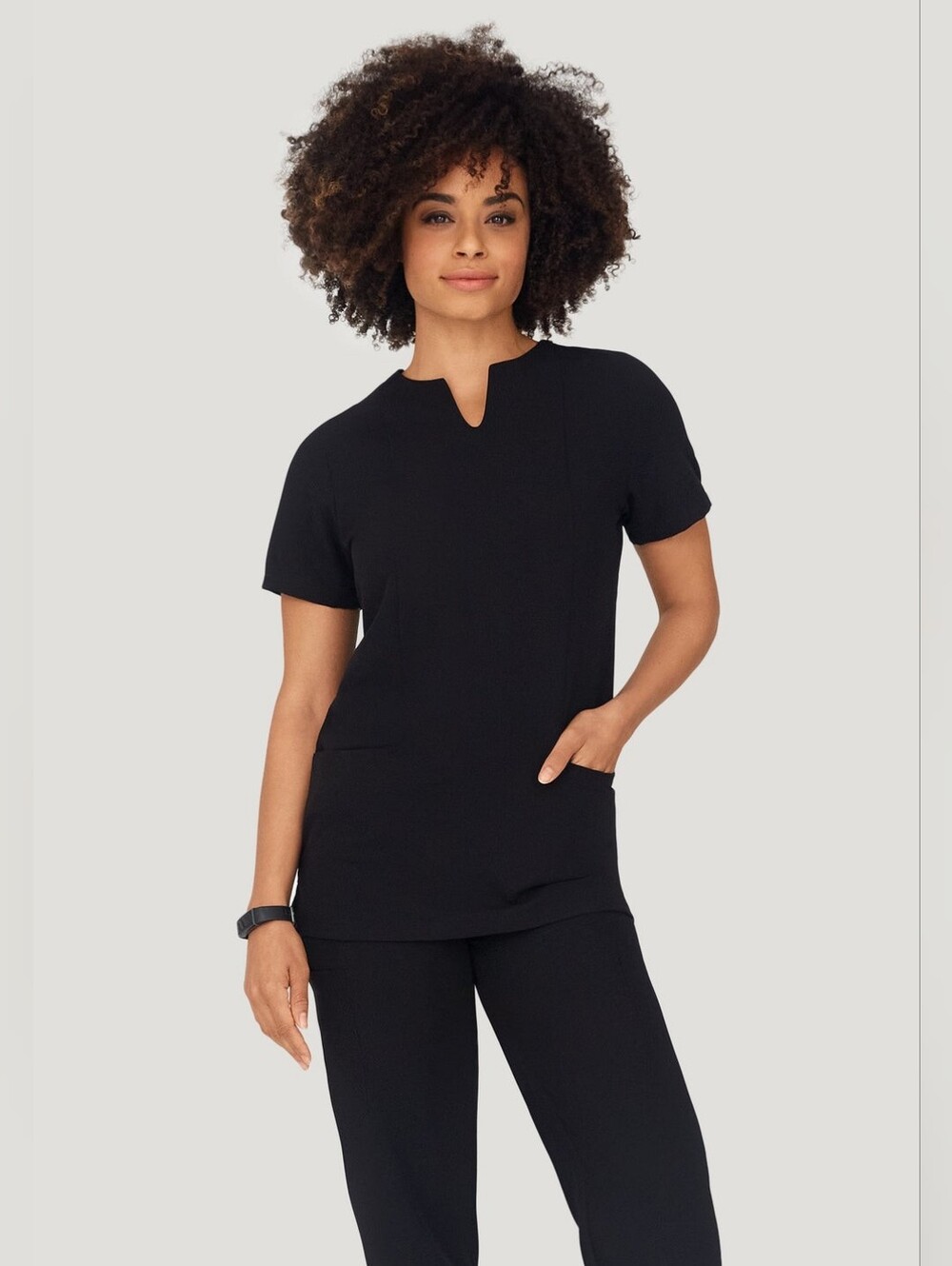5 Pocket Notch Neck Top Black - S